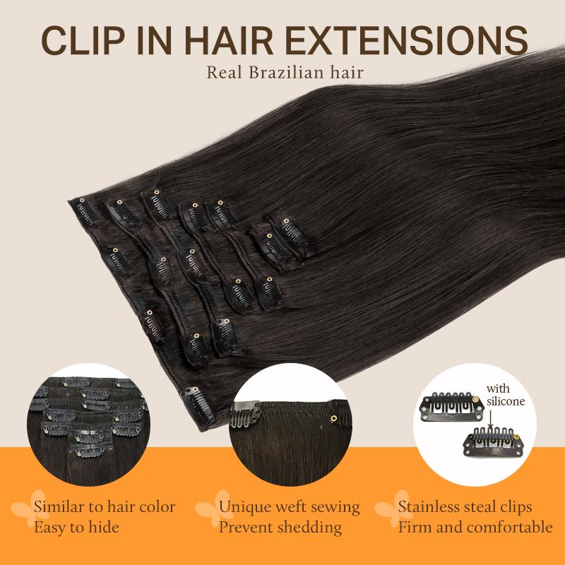 Doores Clip in Human Hair Extensions - 120g/150g Straight 100% Real Hair for Daily & Special Occasions (Black Friday)