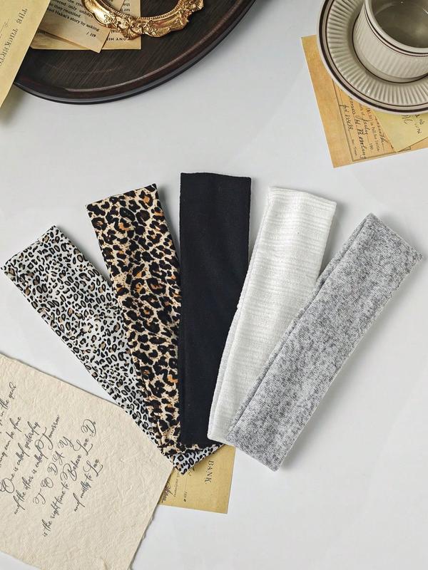 5pcs Versatile Women's Leopard Satin Headbands - Everyday Turban Hairband & Sweatband