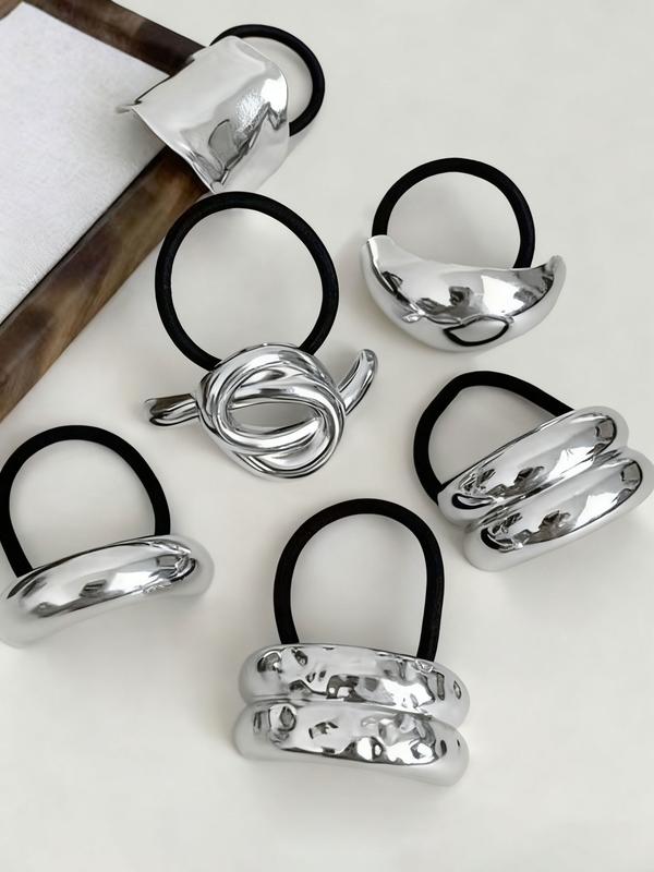 Women's Elegant Metal Decor Elastic Hair Ties - Minimalist Versatile Accessory for Thick Hair