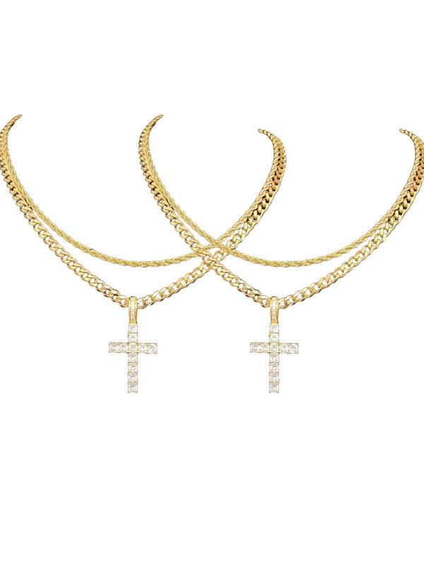Unisex Hip Hop Rhinestone Cross Necklace – Stainless Steel Twist Chain | Daily/Gift Jewelry