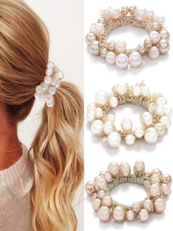 Beaded Elastic Hair Scrunchies - Stylish Durable Ponytail Holders for Women & Girls (Everyday Use)