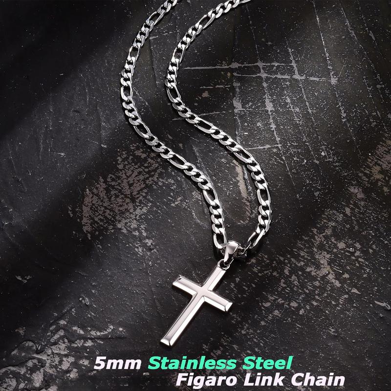 Unisex 925 Silver Cross Necklace by MILACOLATO – 5mm Cuban/Figaro Link Chain