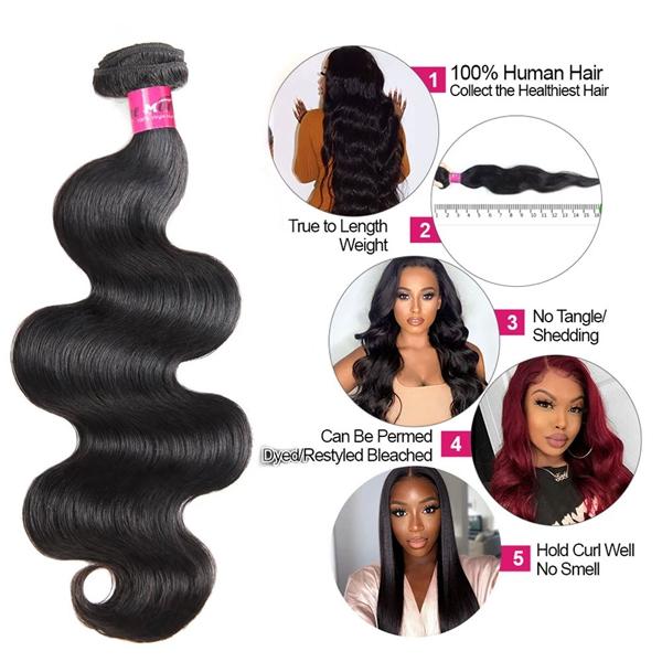FallFreshness Body Wave Human Hair Bundles + 4x4 Lace Closure - Free Part Quick Weave 2x6 Option