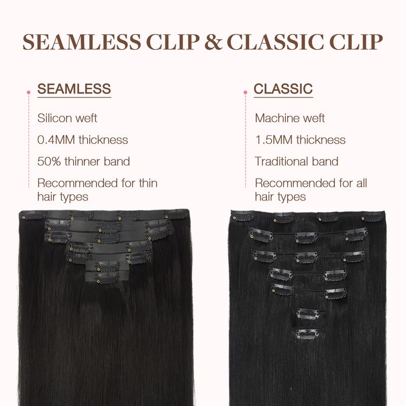 GOOGOO Seamless Clip in Hair Extensions - 100% Human Hair Natural Straight (Black Friday)