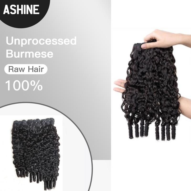 Ashine Brazilian Virgin Human Hair Bundles - 10A Burmese Curly Water Wave (14-30 Inches, Wet & Wavy, Glueless)