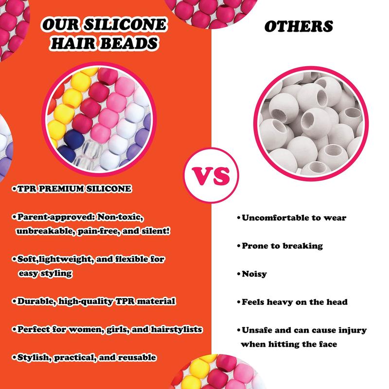 48 PCS 18mm Large Silicone Hair Beads - Premium Soft Rubber, Noiseless Painless Stylish Braiding