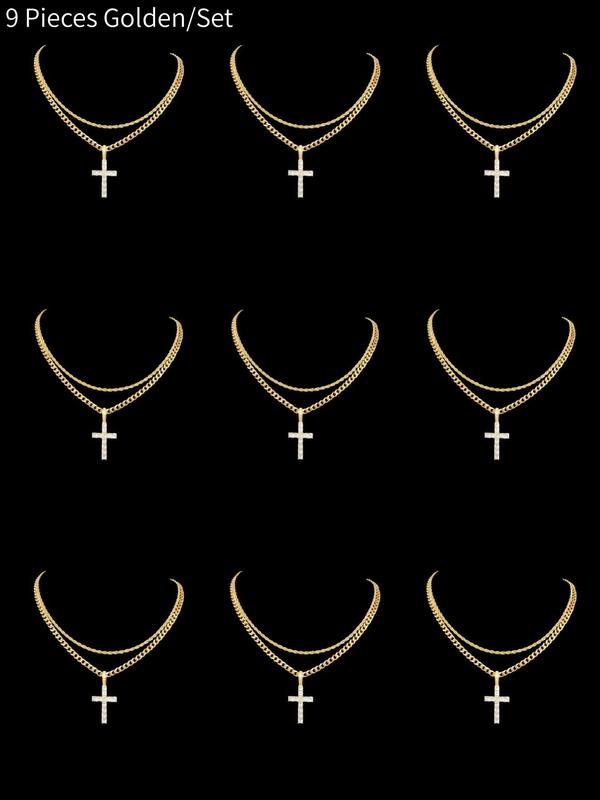 Unisex Hip Hop Rhinestone Cross Necklace – Stainless Steel Twist Chain | Daily/Gift Jewelry