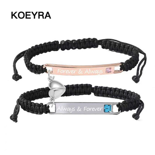 Adjustable Couple Heart Rate Bracelet Set - Heart Charm Design + Rose Gift Box | Daily Fashion Decor & Love/Birthday Gifts