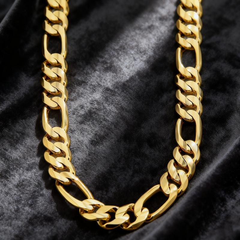 14K Gold-Plated Italian Figaro Chain Necklace – 24" Cuban Link (2mm/10mm) | Tarnish-Free Streetwear Jewelry for Him