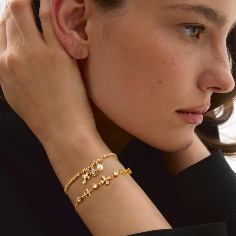 GANIA Double Layered Women's Bracelet - Snowflake & Cross Charms | Hypoallergenic Christian Gift