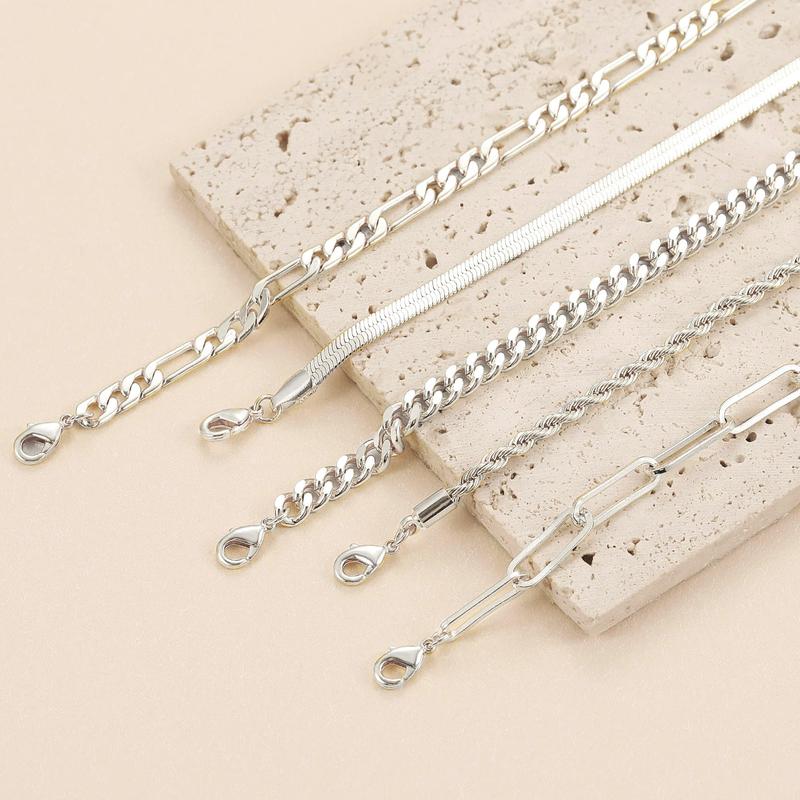 Tewiky Women's Bracelet Set - Thin Stackable Cuban Link & Paperclip Chain | Maximalist Gift