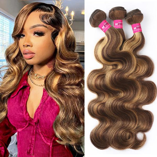 P4/27 Honey Blonde & FB 30 Brown Body Wave Bundles - 100% Human Hair Quick Weave (28-30 Inch)