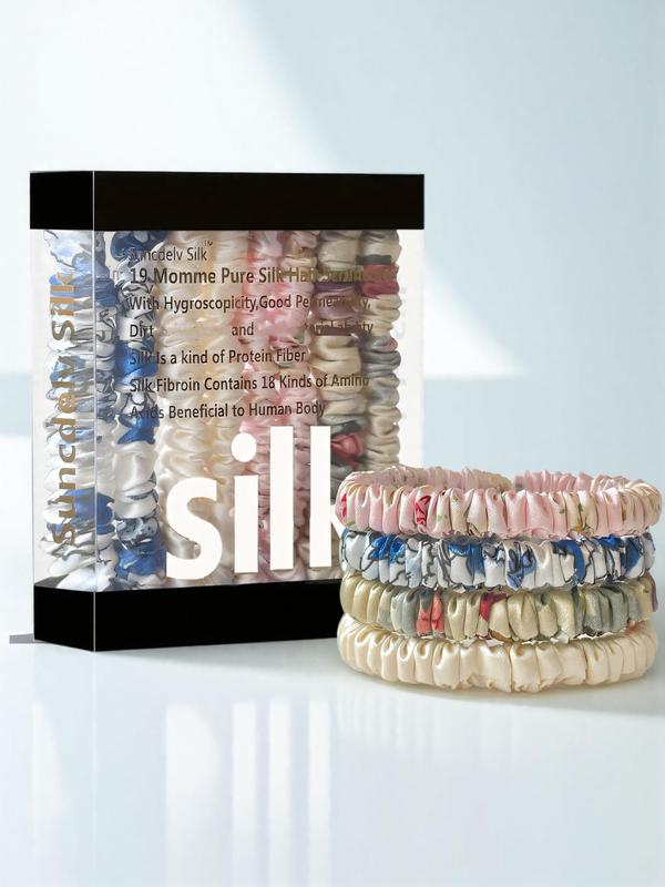 Silk Hair Accessories Set - Soft Gentle Minimalist Scrunchies, Thick Hair-Friendly for Women & Girls