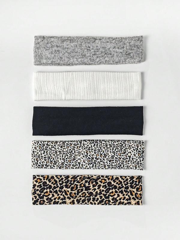 5pcs Versatile Women's Leopard Satin Headbands - Everyday Turban Hairband & Sweatband