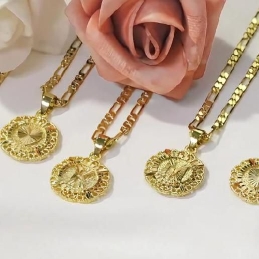 KissYan 14K Gold Plated Initial Necklace - Round Letter Pendant Cuban Link Chain (A-Z) | Unisex Casual Accessory