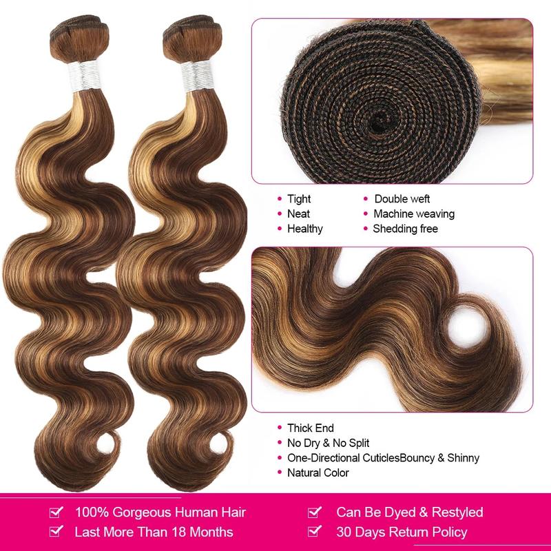 Black Friday Honey Blonde Highlight Human Hair Bundles - 3 Pcs T1B/4/30 P4/27 Brazilian Wave Weave