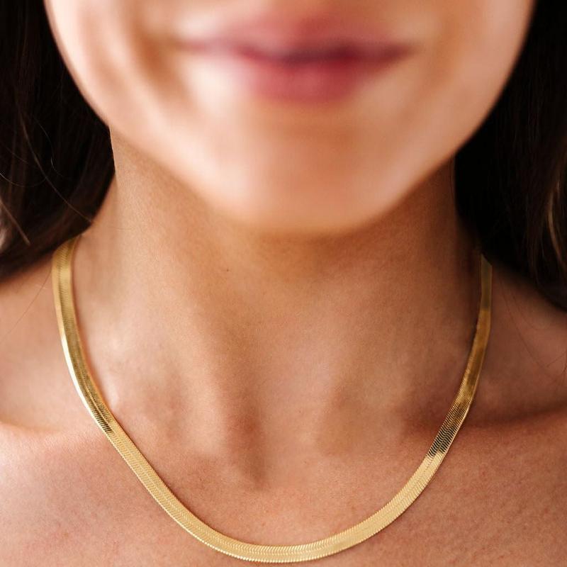 Tewiky Dainty 5mm Gold Herringbone Choker - Thin Layered Chunky Snake Chain Necklace | Teen Gift for Women
