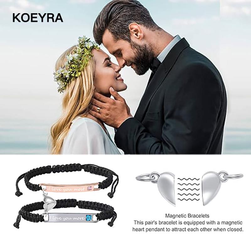 Adjustable Couple Heart Rate Bracelet Set - Heart Charm Design + Rose Gift Box | Daily Fashion Decor & Love/Birthday Gifts