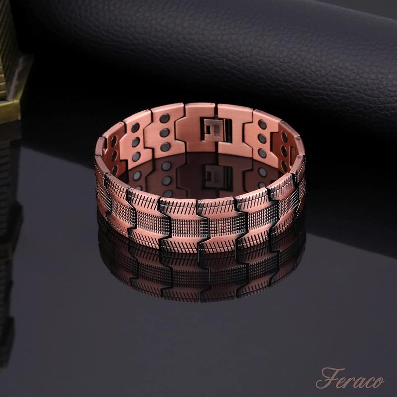 Feraco Men's Magnetic Copper Bracelet - 3X Strength, 99.99% Pure Copper & 3500 Gauss Magnets | Adjustable