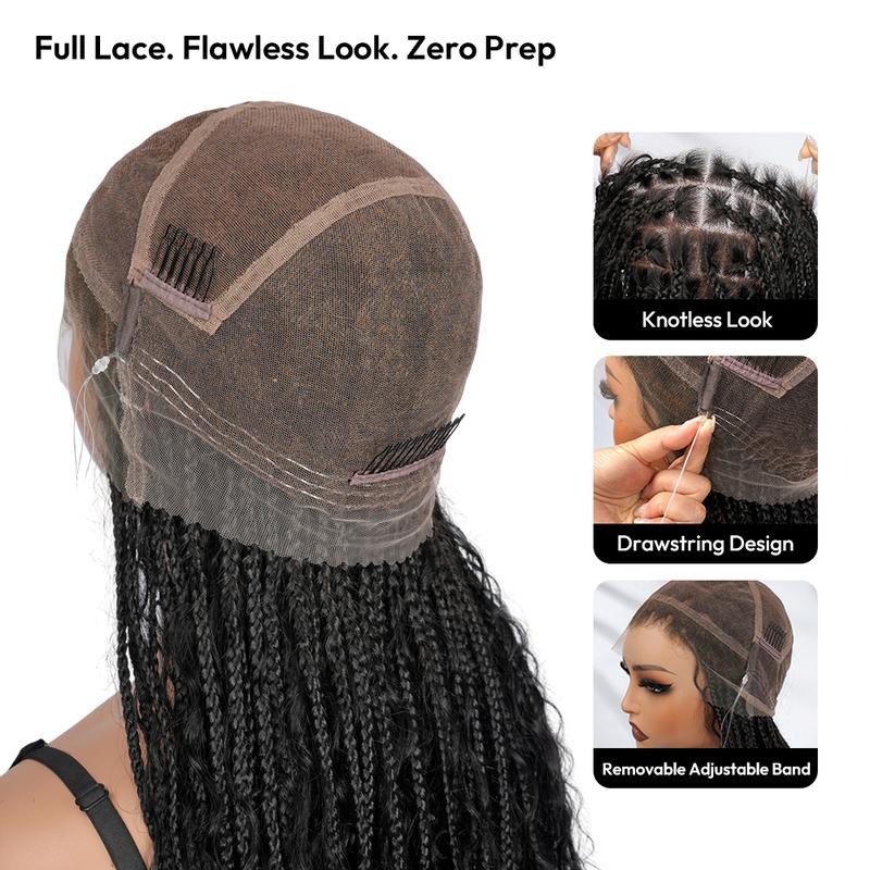 SuperNova Glueless Full Lace Human Hair Wig - Short Natural Black Bohemian Curl Braid Pre-Cut