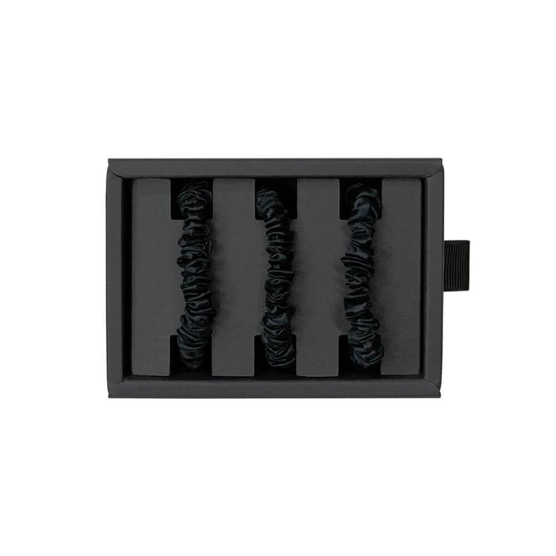 Blissy 3-Pack Skinny Silk Scrunchies - 100% Mulberry Silk, Dent-Free & Snag-Free