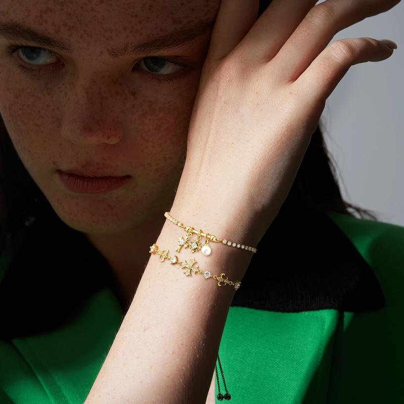 GANIA Double Layered Women's Bracelet - Snowflake & Cross Charms | Hypoallergenic Christian Gift