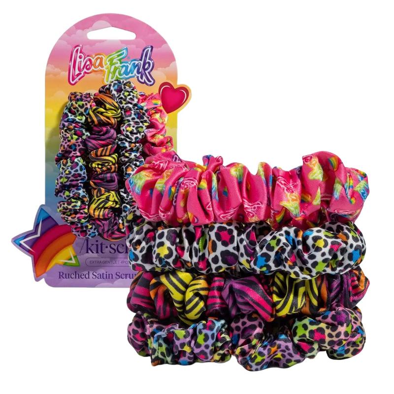 Lisa Frank x Kitsch Collaboration - Rainbow Leopard Ruched Satin Scrunchies