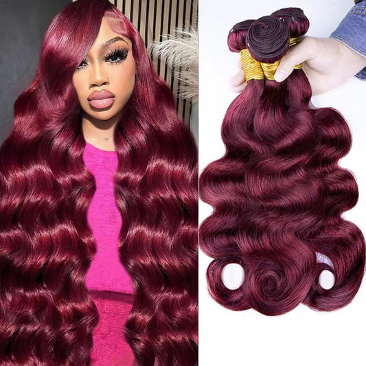 99J Dark Red Body Wave Human Hair Bundles 20/30/40 Inch | 12A Grade Brazilian Virgin Raw Hair Weave Extensions