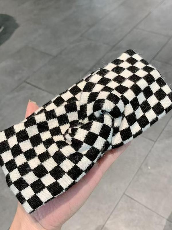 Wide Knot Design Checked Headband - Casual Versatile Minimalist Hair Accessory for Thick Hair