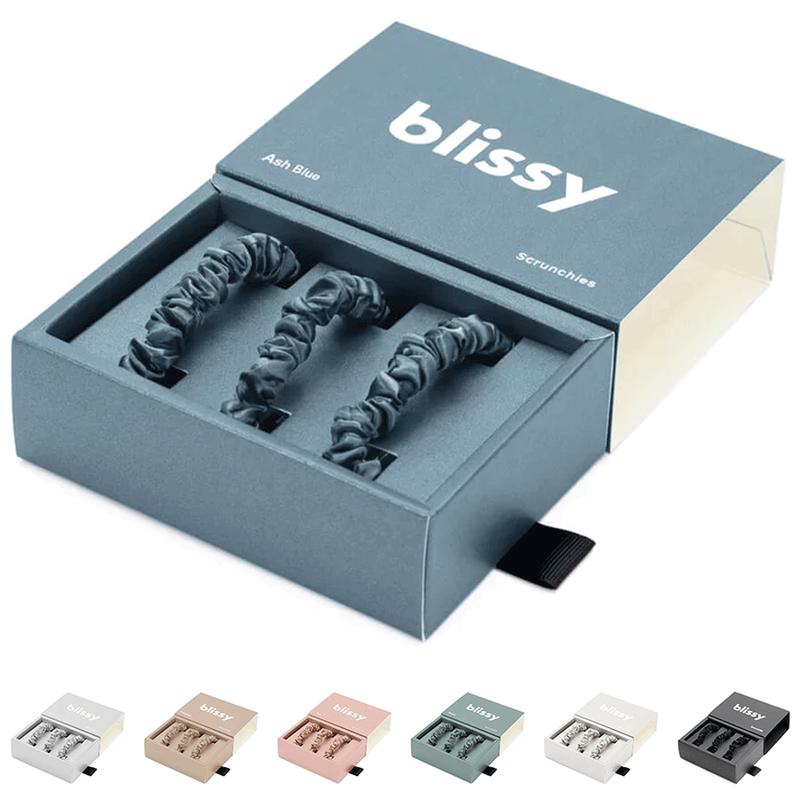 Blissy 3-Pack Skinny Silk Scrunchies - 100% Mulberry Silk, Dent-Free & Snag-Free