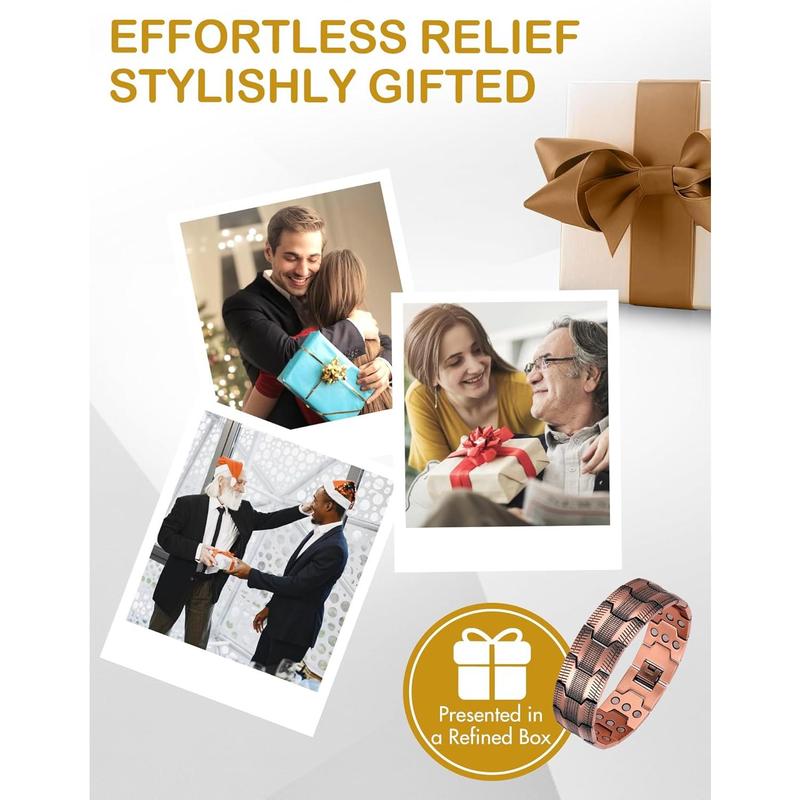 Feraco Men's Magnetic Copper Bracelet - 3X Strength, 99.99% Pure Copper & 3500 Gauss Magnets | Adjustable