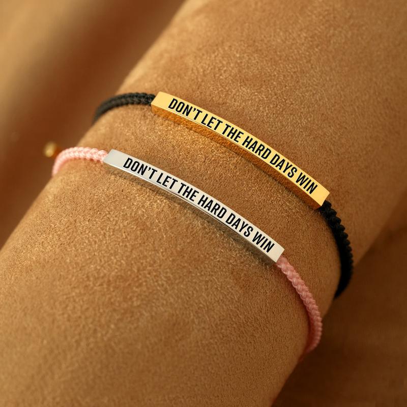 "Don't Let The Hard Days Win" Inspire Bracelet - Stainless Steel 18k Gold Plated Braided Engraved Design | Adjustable to 10"