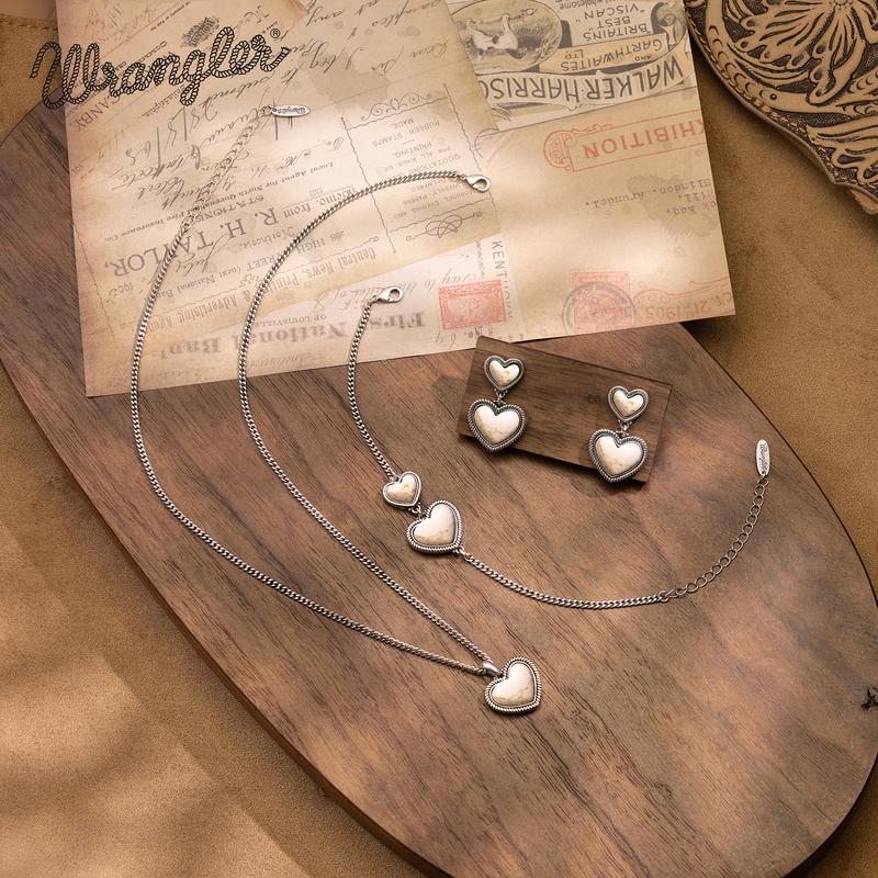Wrangler Western Heart Necklace – Silver-Plated Teardrop Gemstone | Women’s Everyday & Special Occasions