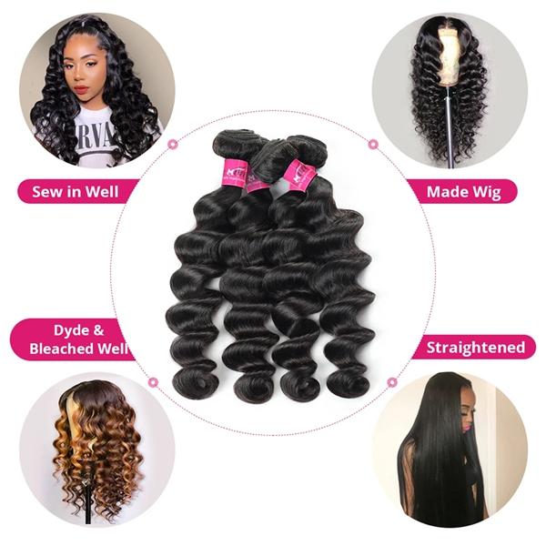 Brazilian Raw Human Hair Bundles - Thick Loose Deep Wave Quick Weave (1/3/4 Pieces)