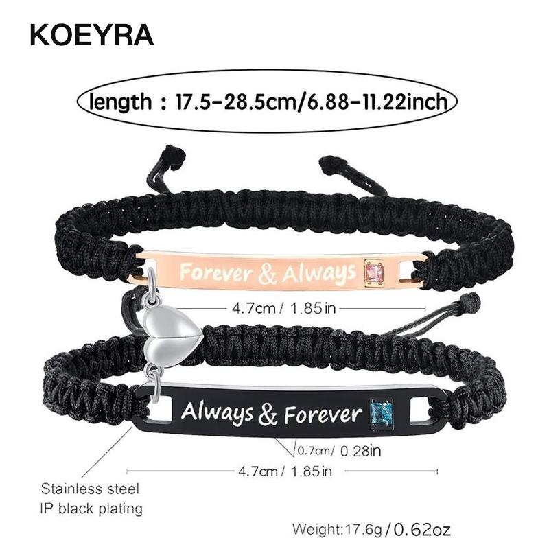 Adjustable Couple Heart Rate Bracelet Set - Heart Charm Design + Rose Gift Box | Daily Fashion Decor & Love/Birthday Gifts