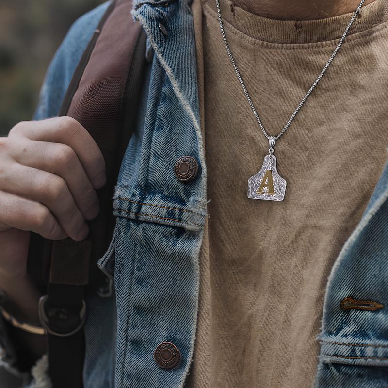 KissYan Cow Tag Initial Necklace - Handmade Two-Toned Gold Silver 20" Adjustable Chain TikTokShopBlackFriday