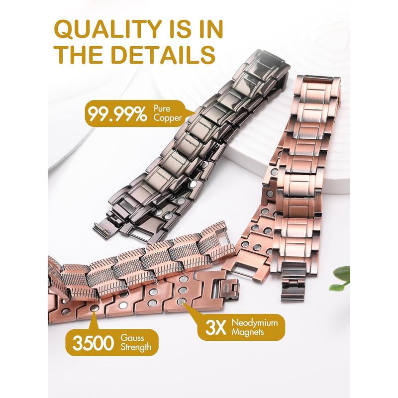 Feraco Men's Magnetic Copper Bracelet - 3X Strength, 99.99% Pure Copper & 3500 Gauss Magnets | Adjustable