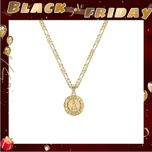 KissYan 14K Gold Plated Initial Necklace - Round Letter Pendant Cuban Link Chain (A-Z) | Unisex Casual Accessory