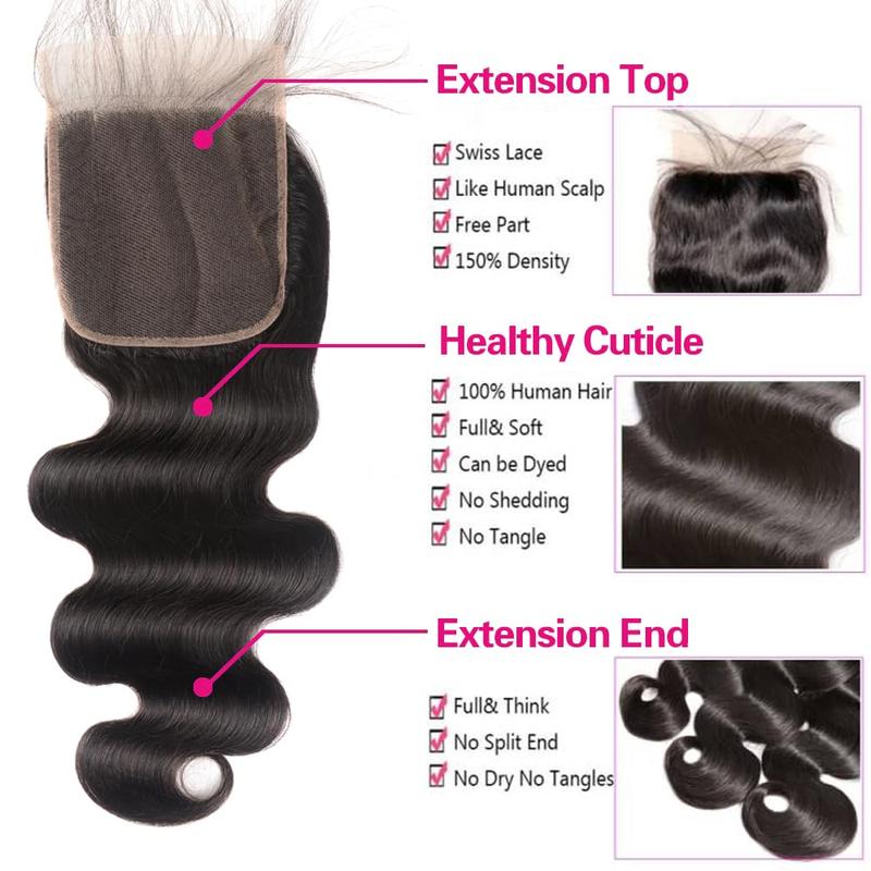 Vinisay Brazilian Virgin Hair Bundles - Body Wave/Straight Quick Weave 12-30" Natural Black