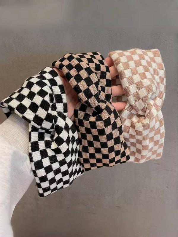 Wide Knot Design Checked Headband - Casual Versatile Minimalist Hair Accessory for Thick Hair