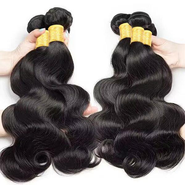 Black Friday Quick Weave Sew-In Hair Bundles - 3 Pcs 2x6/4x4 Closure Brazilian Virgin Straight Body Wave