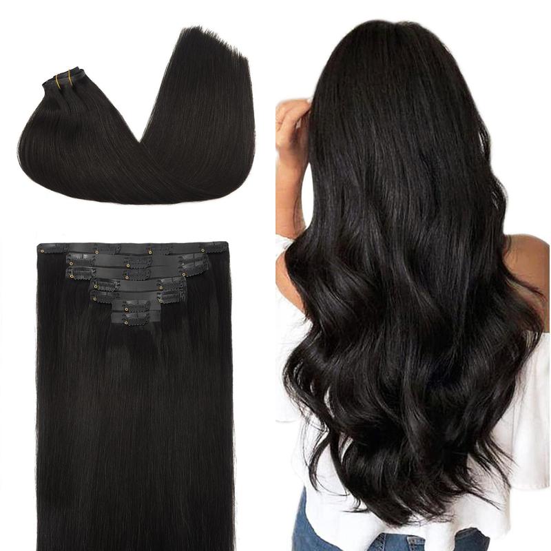 GOOGOO Seamless Clip in Hair Extensions - 100% Human Hair Natural Straight (Black Friday)