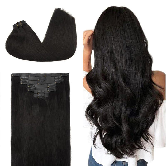 GOOGOO Seamless Clip in Hair Extensions - 100% Human Hair Natural Straight (Black Friday)