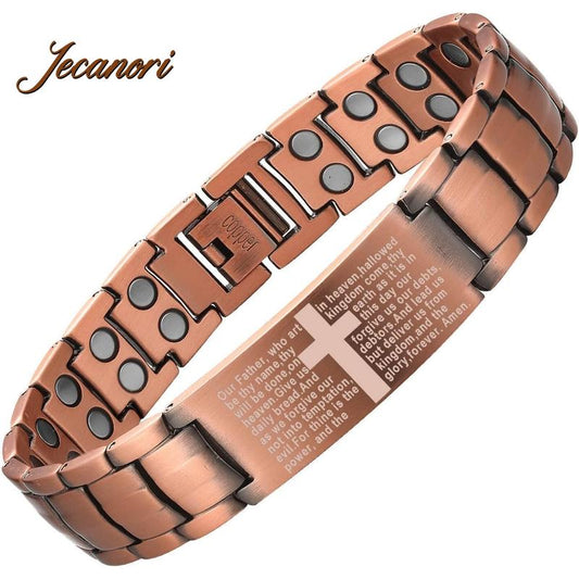 Jecanori 2X Copper Magnetic Cross Bracelet for Men - Included Ring, Adjustable Link | Ultra Strength Jewelry Gift