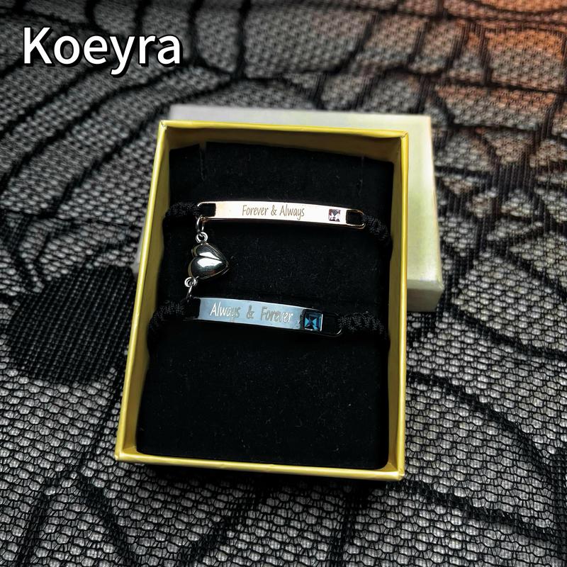 Adjustable Couple Heart Rate Bracelet Set - Heart Charm Design + Rose Gift Box | Daily Fashion Decor & Love/Birthday Gifts