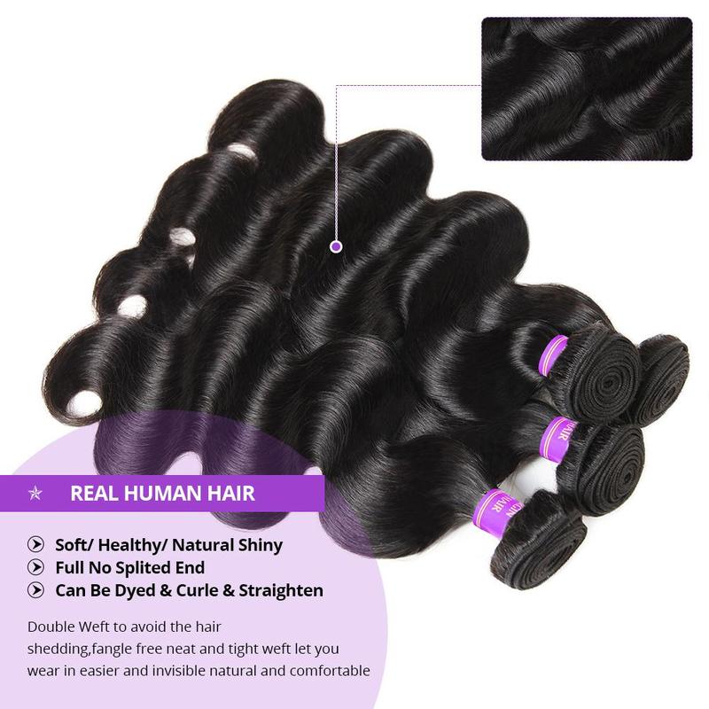 Virgin Human Hair Body Wave Bundles with 4x4/2x6 Lace Closure - 12-28 Inches TikTokShopBlackFriday