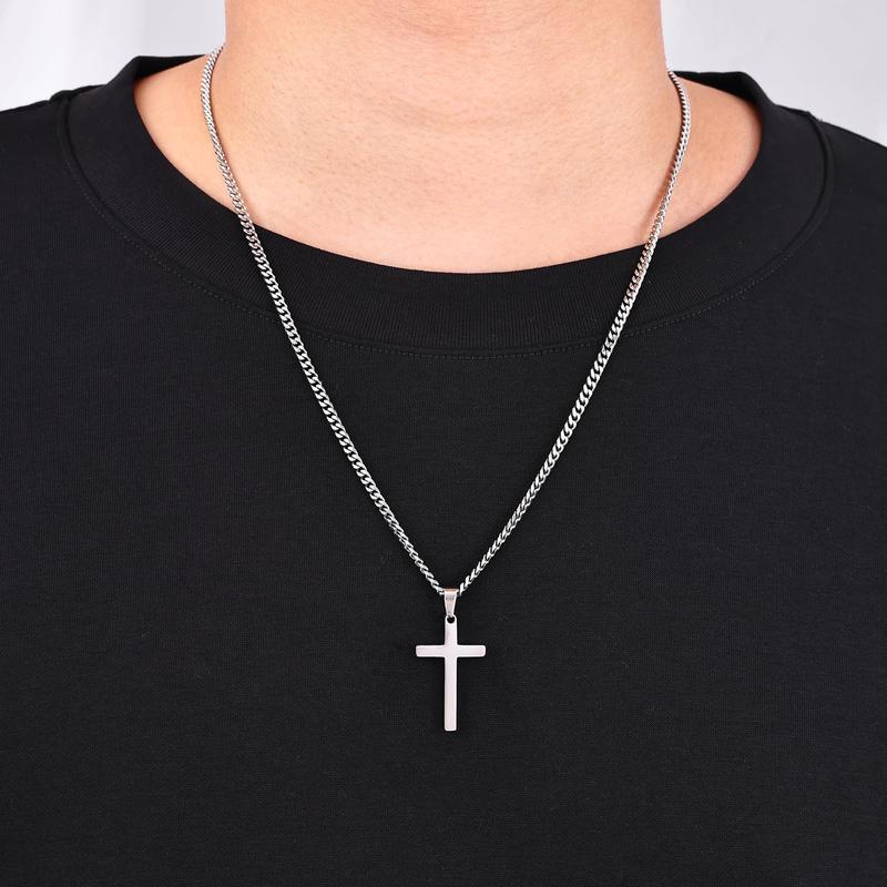 3.5mm Cuban Chain Cross Necklace for Men – Silver/Gold Plated (16-26")