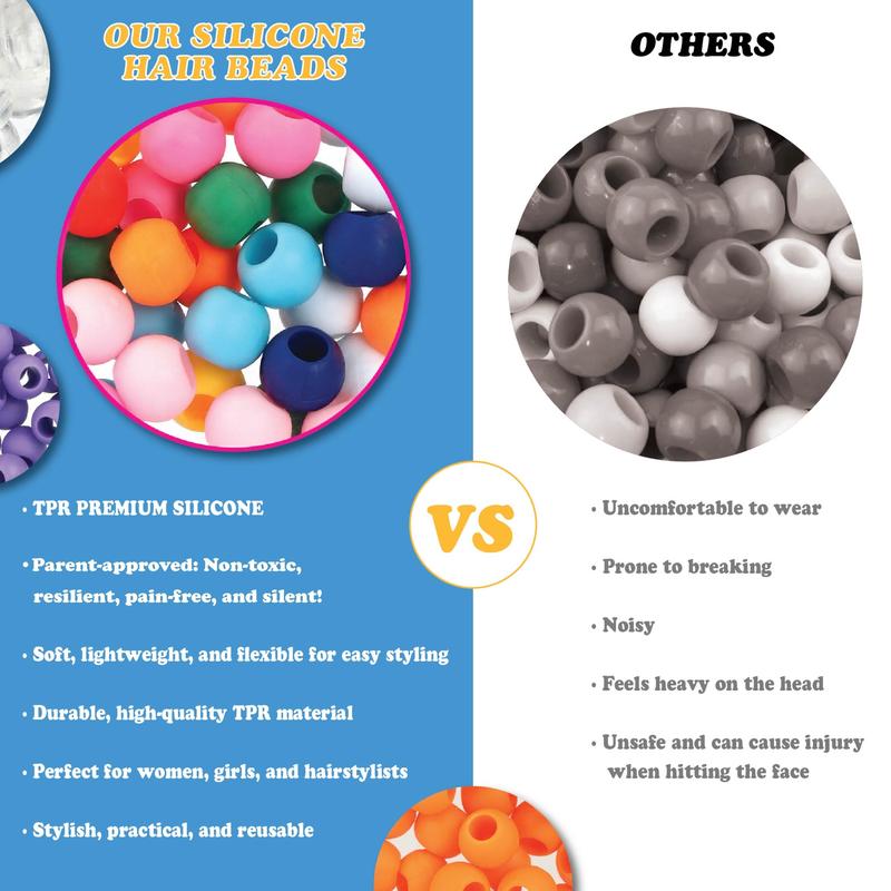 100 PCS 14mm Silicone Hair Beads - Premium Soft Rubber, Noiseless Painless Braiding for Women & Girls