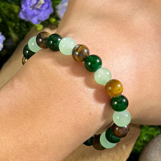 Wealth-Attracting Money Bracelet, Green Aventurine & Tiger Eye Stone, Lucky Bracelet for Prosperity & Abundance
