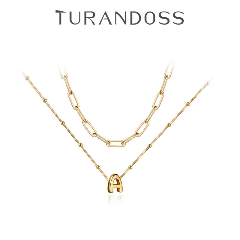Turandoss Trendy Initial Necklace - Dainty Layered Paperclip Chain Choker | Personalized Gift for Women (Christmas/Birthday)